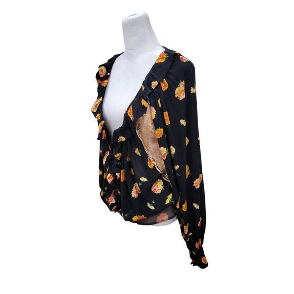 Free People Women's Poppy Floral Print‎ Lace Bodysuit Size Medium Black - Picture 7 of 16